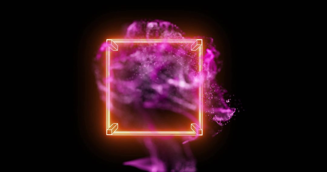 Futuristic Neon Frame with Abstract Colorful Smoke on Black Background