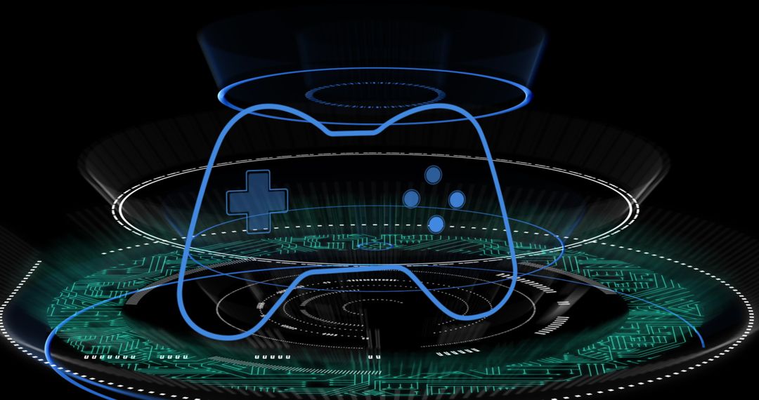 Futuristic Gamepad Icon over Digital Interface Background
