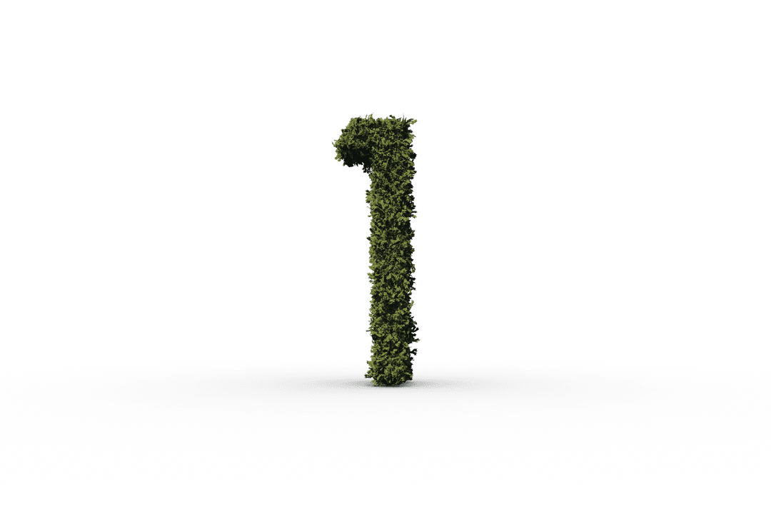 Number 1 in Leaves on Transparent Background Reflecting Nature