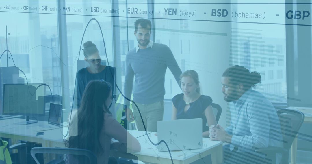 Business Team Analyzing Currency Data in Modern Office