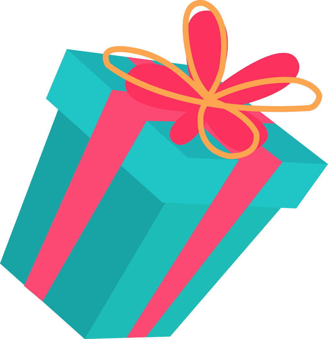 Teal and Pink Gift Box Decorative Design with Transparent Background