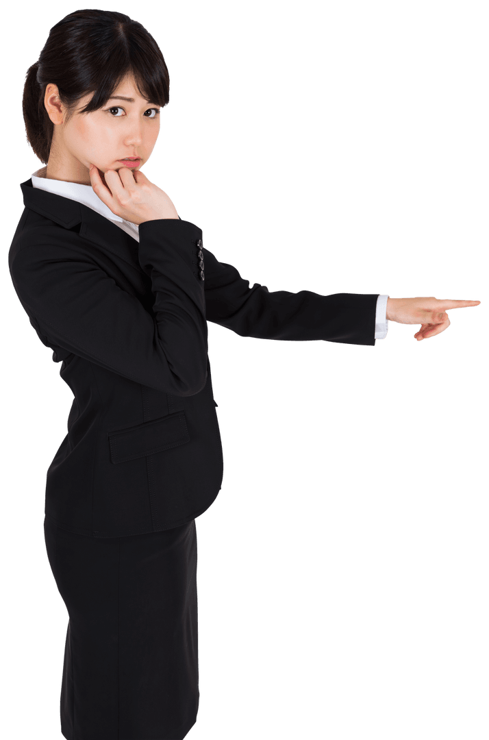 Focused Asian Businesswoman Pointing Isolated on Transparent Background