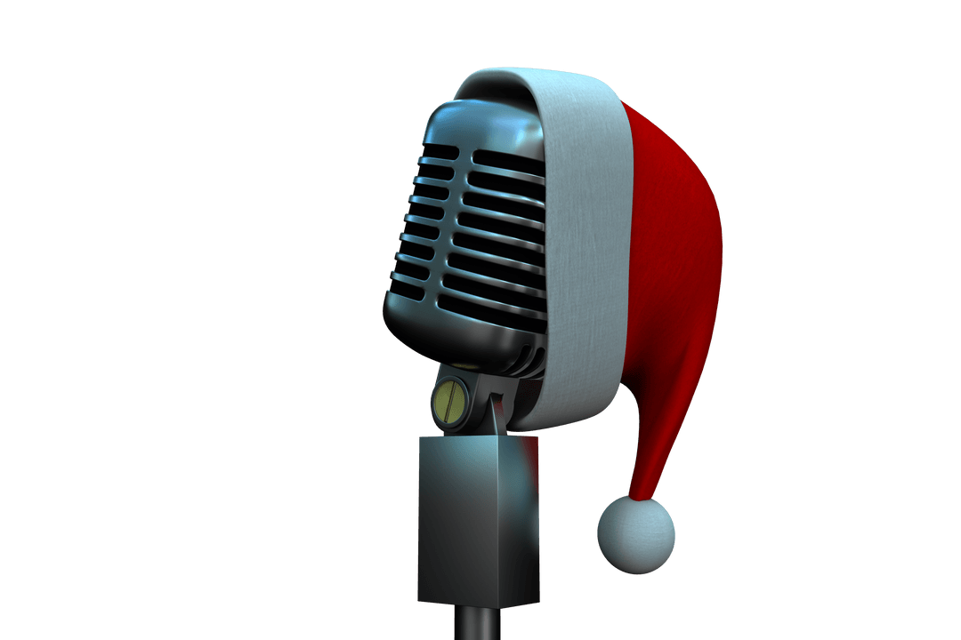 Retro Microphone with Santa Hat on Transparent Background