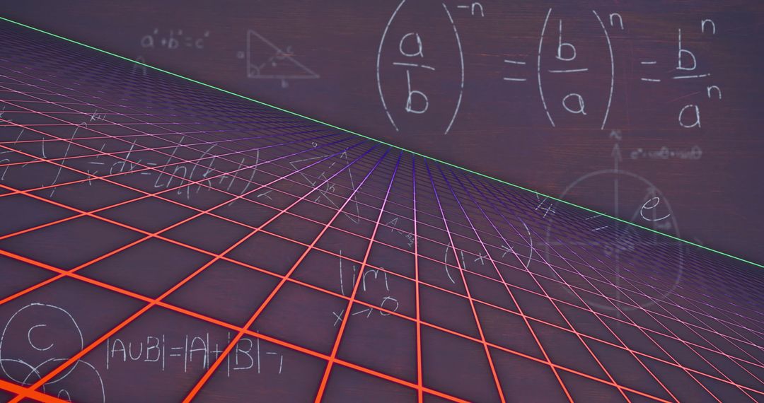 Abstract Grid with Mathematical Equations on Dark Background
