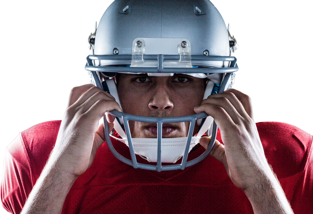 Close-Up Portrait of Focused American Football Player in Helmet Holding Facemask Transparent - Download Free Stock Images Pikwizard.com