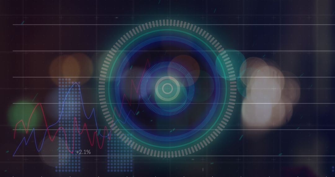 Digital Interface with Data Visualization and Abstract Light Contours