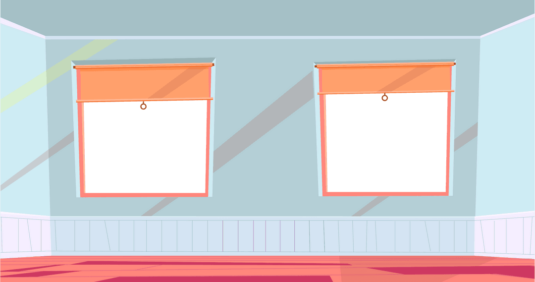 Transparent Room Interior with Orange Window Frames