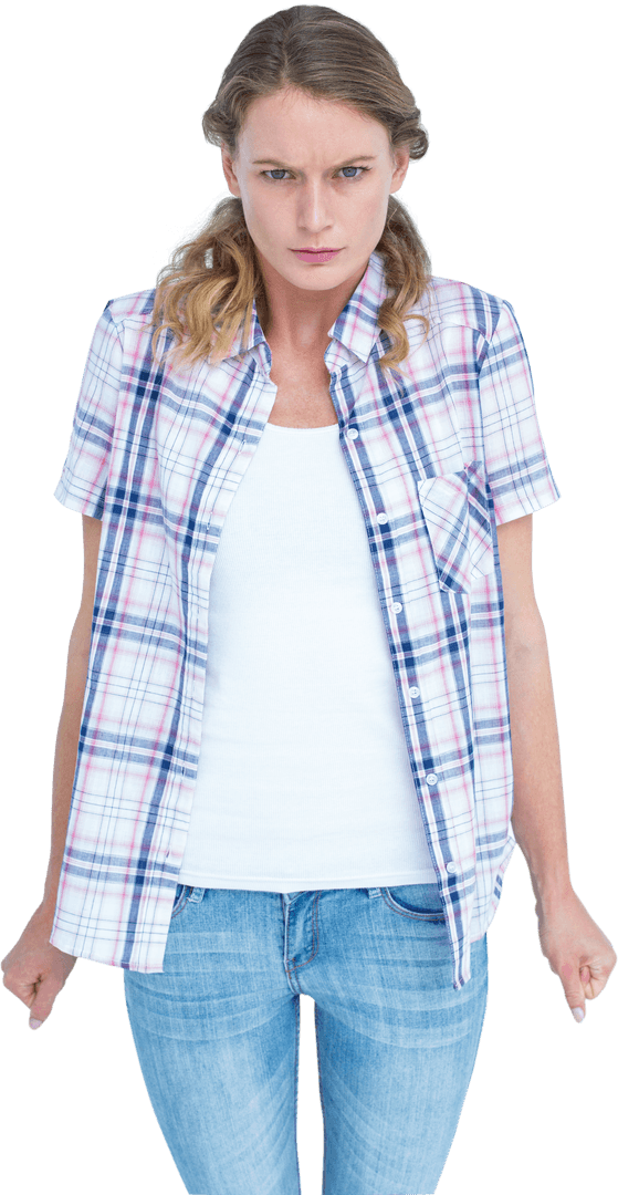 Transparent Caucasian Hipster with Clenched Fists Expressing Anger