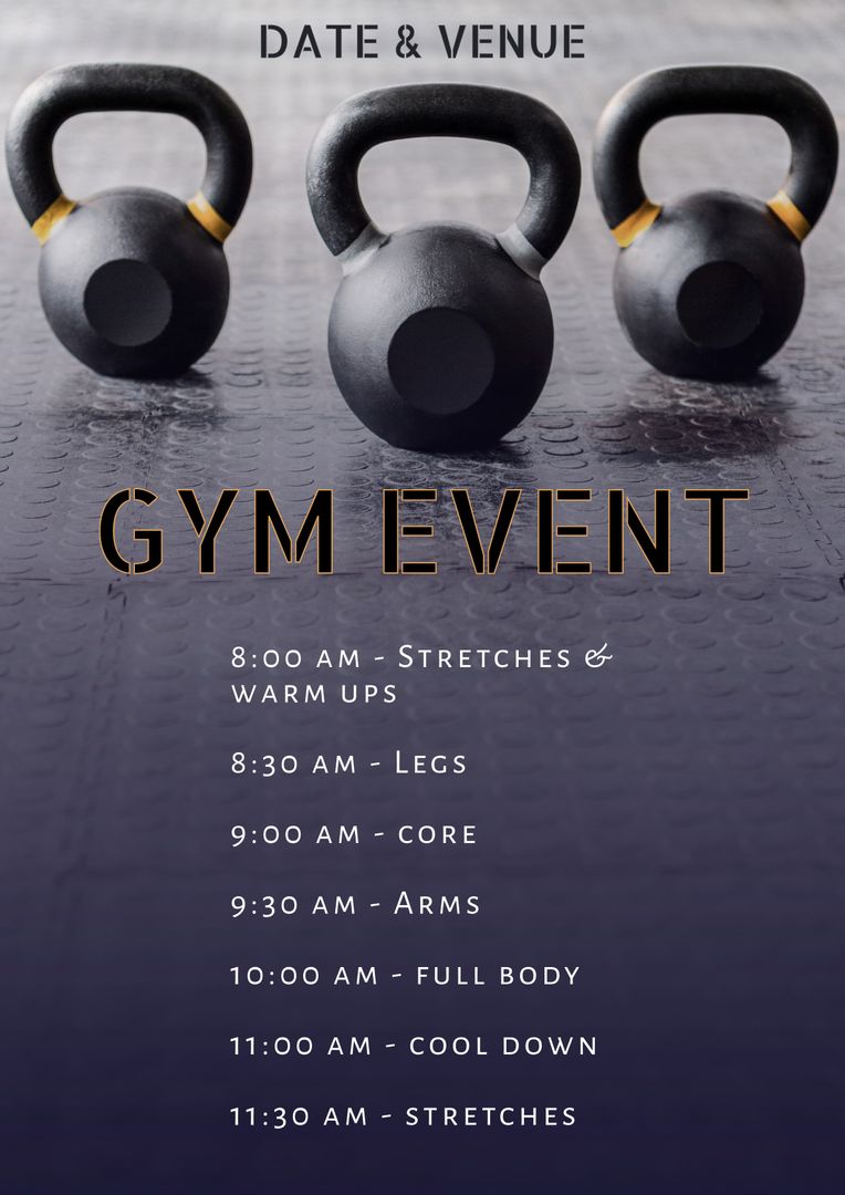 Gym Event Schedule with Kettlebell Background