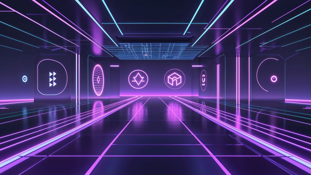 Futuristic Neon Sci-fi Corridor with Glowing Symbols