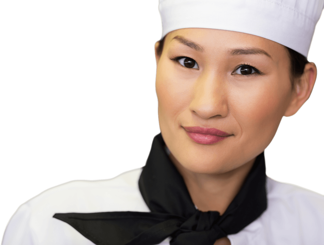 Transparent Portrait of Smiling Female Chef in Colorful Attire
