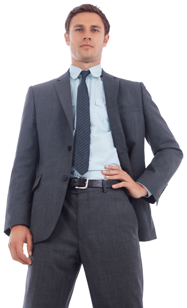 Transparent Confident Businessman Posing in Gray Suit