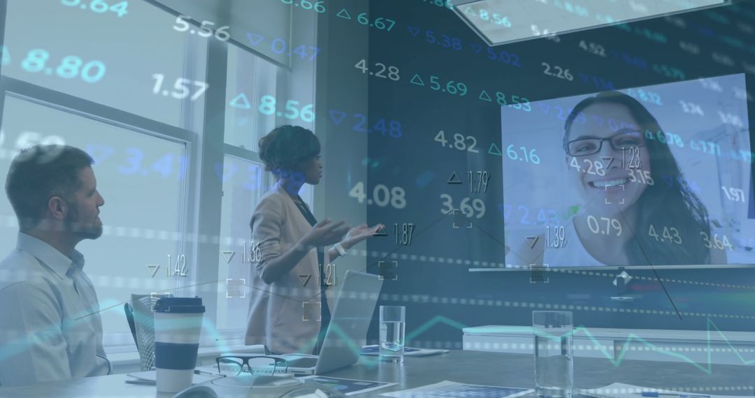 Business Team Analyzing Financial Data Over Virtual Meeting