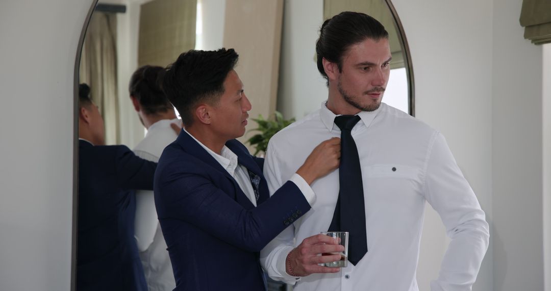 Groomsmen Preparing for Wedding Ceremony in Elegant Attire