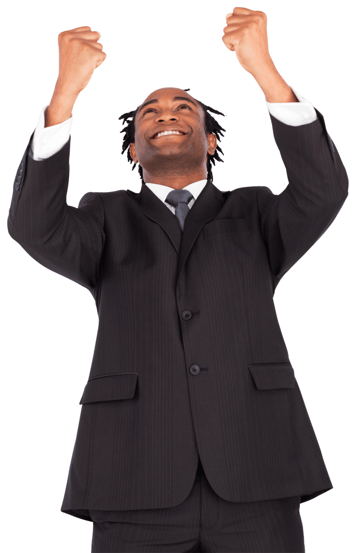 Transparent Background of Joyful Businessman Celebrating