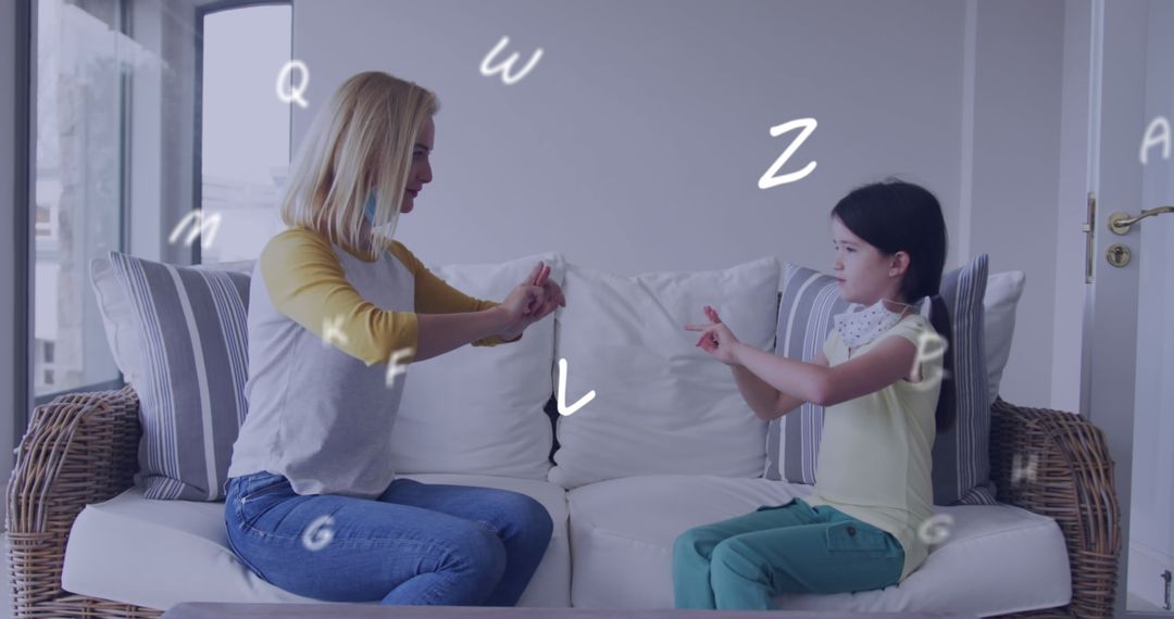 Mother and Daughter Learning Sign Language with Digital Animation