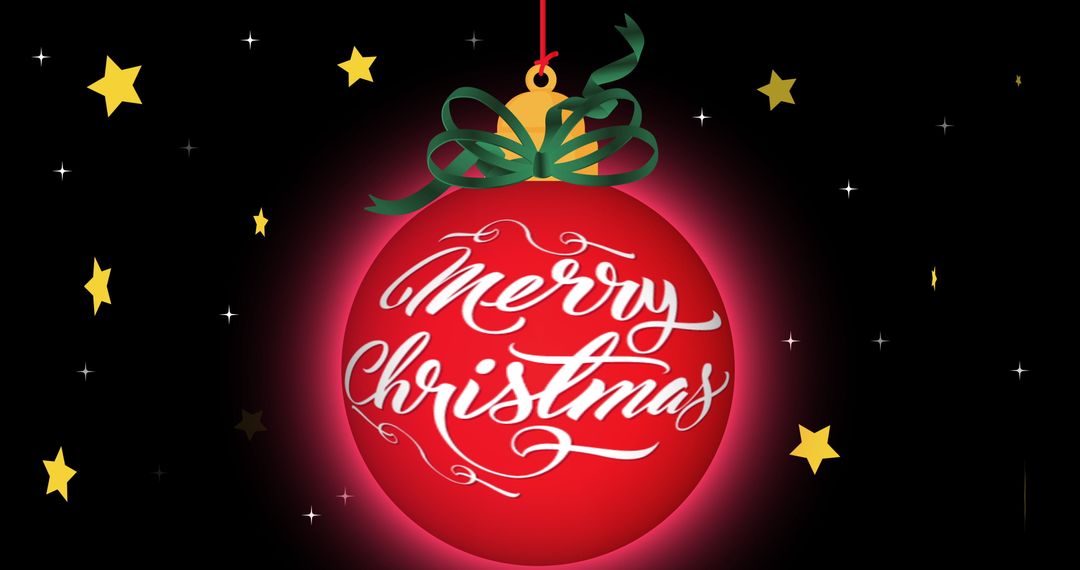 Christmas Greeting on Red Bauble with Stars