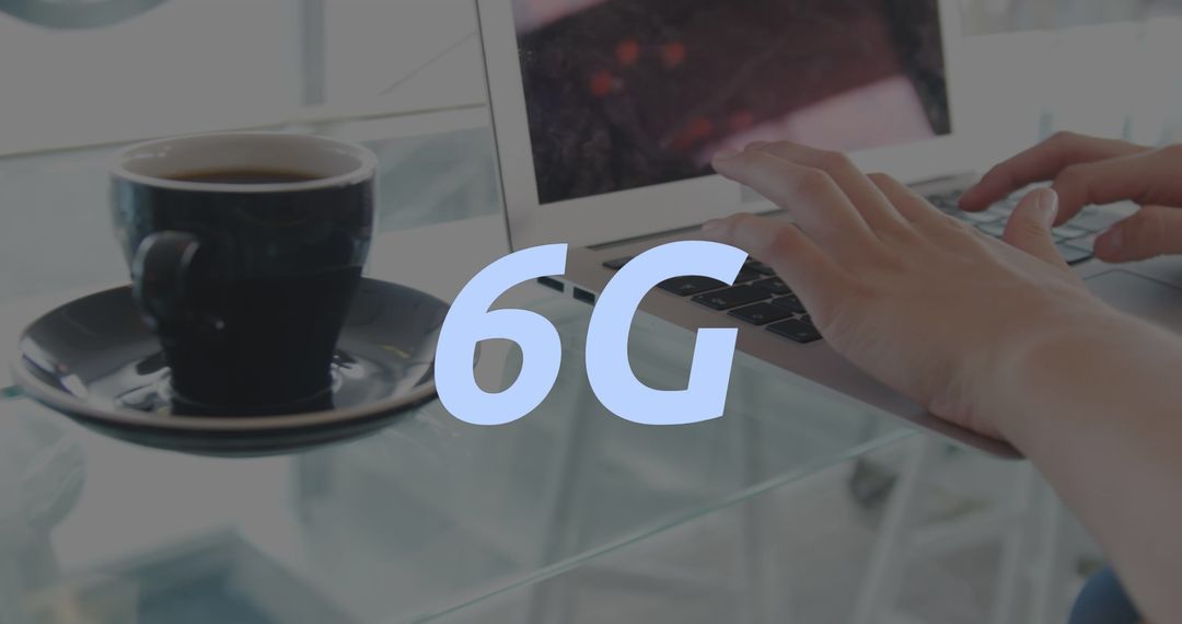 Hands Typing on Laptop with 6G Technology Text Overlay