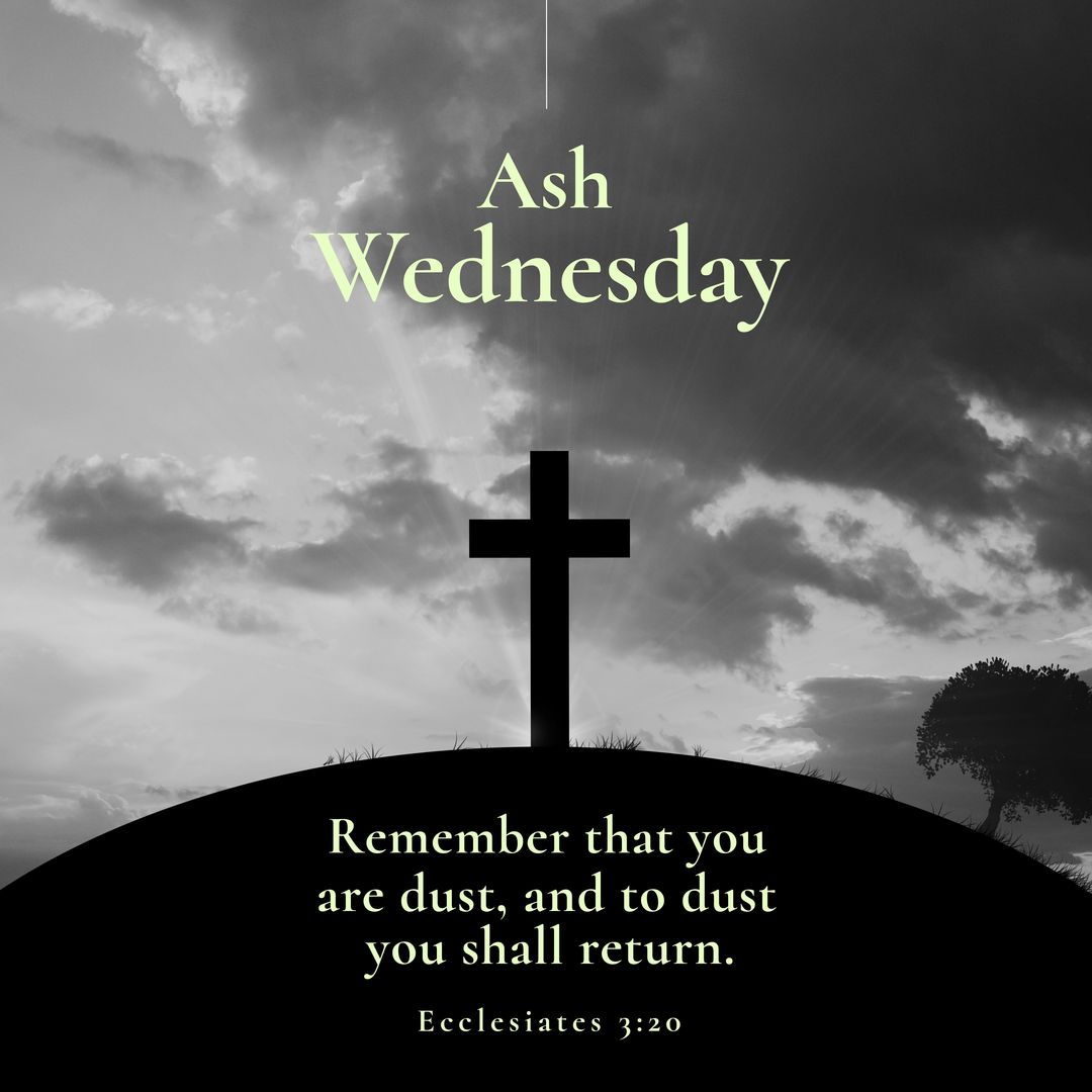 Composition of ash wednesday text over black and white cross - Download Free Stock Templates Pikwizard.com