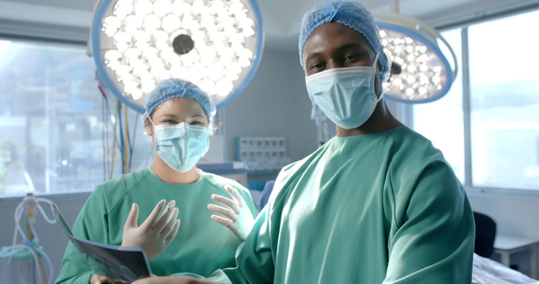 Surgeons Examining X-Ray in Operating Room with Team Collaboration