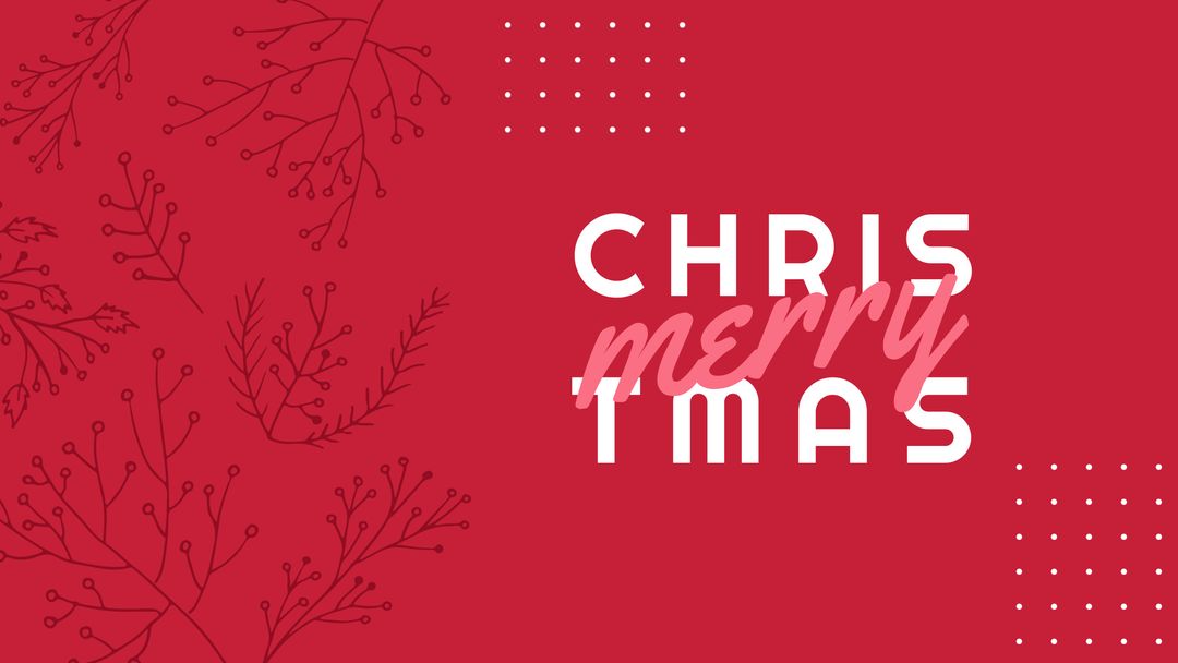 Merry Christmas Typography on Red Background with Mistletoe
