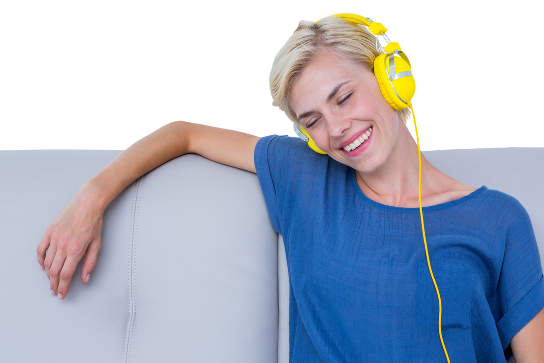 Transparent Background Happy Woman Listening to Music on Sofa - Download Free Stock Images Pikwizard.com