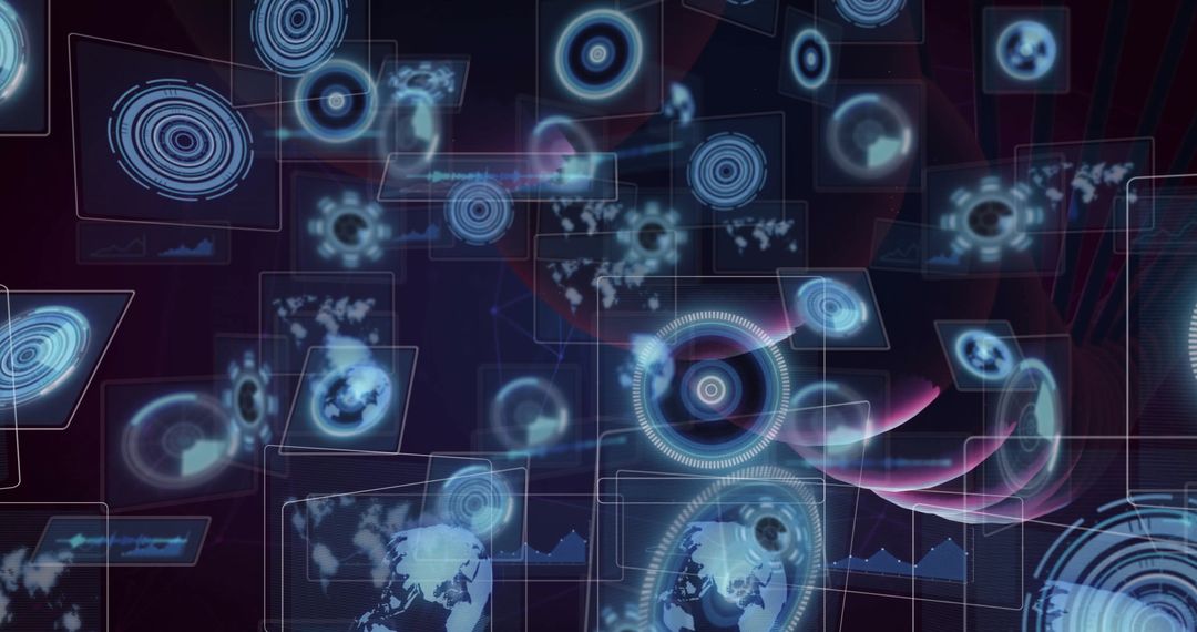 Futuristic User Interface with Holographic Displays and World Maps