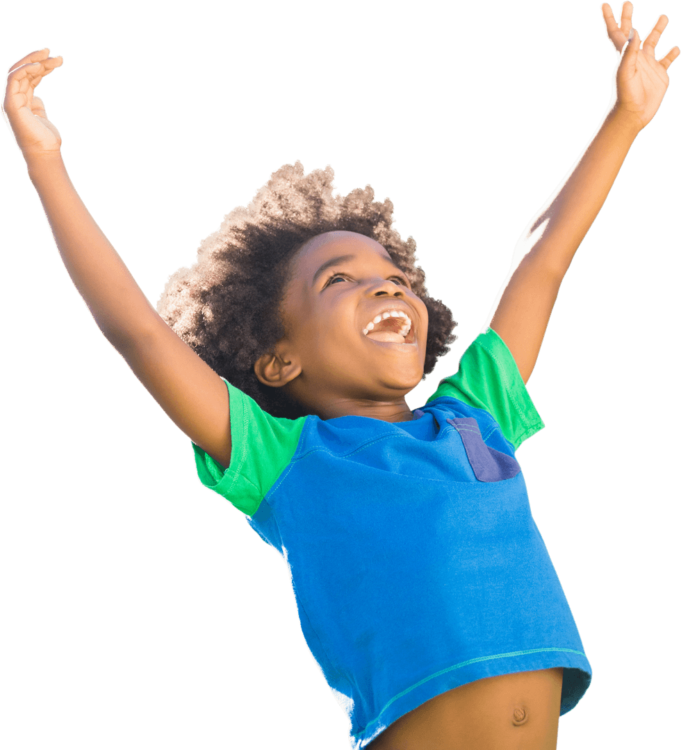 Joyful Child Raising Arms Transparent Background