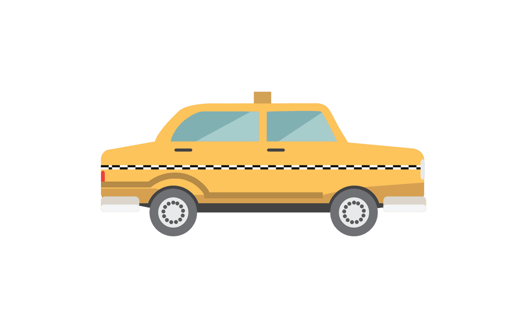 Digital PNG Illustration of Yellow Taxi on Transparent Background
