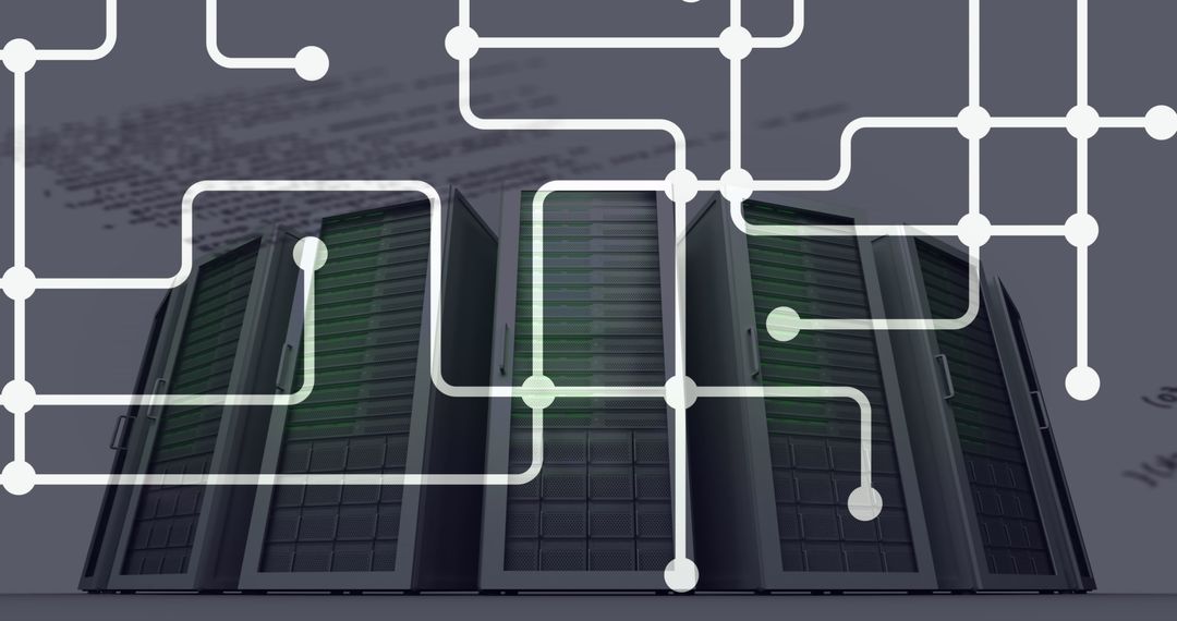 Data Processing Network Overlaid on High-Tech Server Room