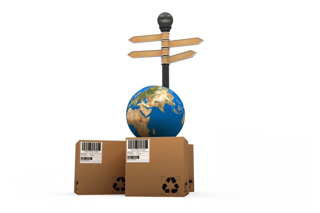 Transparent Global Logistics With Packages and Road Sign