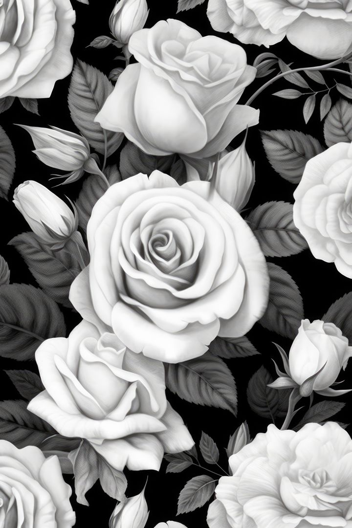 Elegant Black and White Floral Pattern with Roses - Free Images, Stock Photos and Pictures on Pikwizard.com
