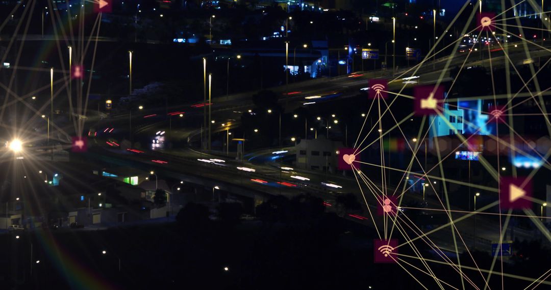 Digital Connectivity Over Urban Night Highway