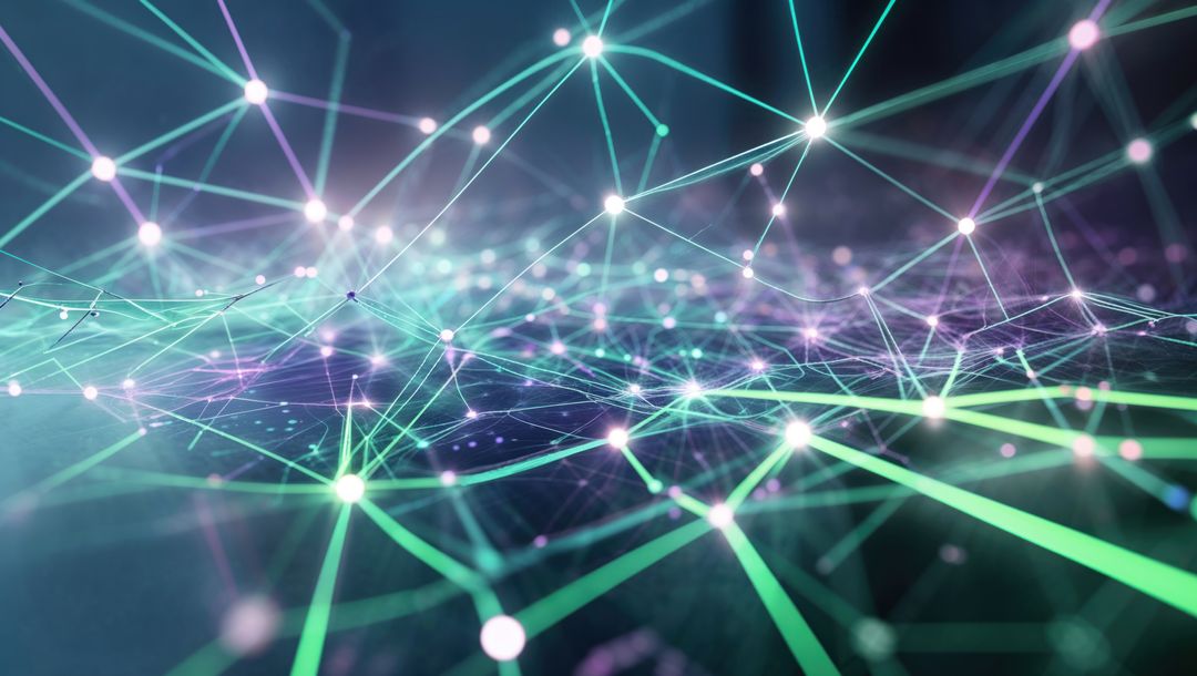 Futuristic Digital Network with Glowing Nodes in Virtual Space