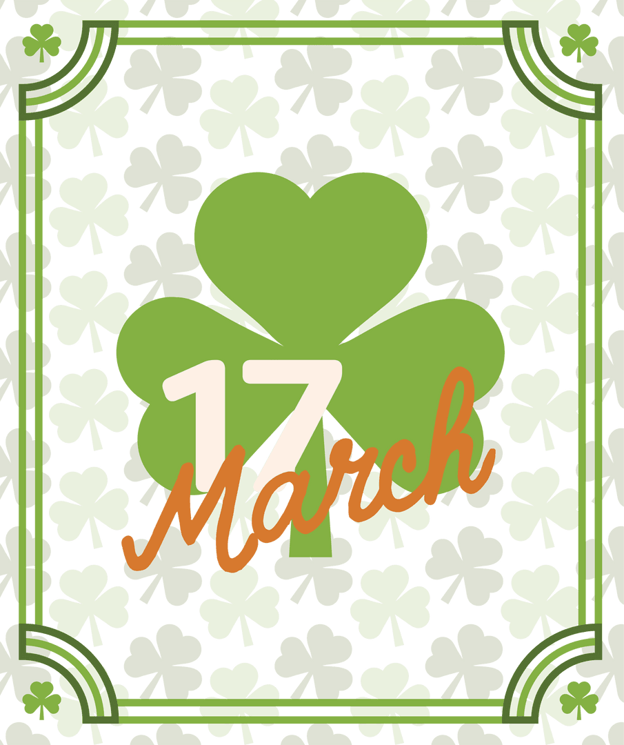 St Patrick's Day Shamrock with 17 March Date on Transparent Background