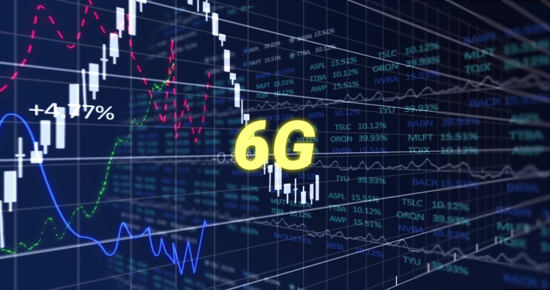 6G Technology Concept with Digital Graphs and Financial Charts
