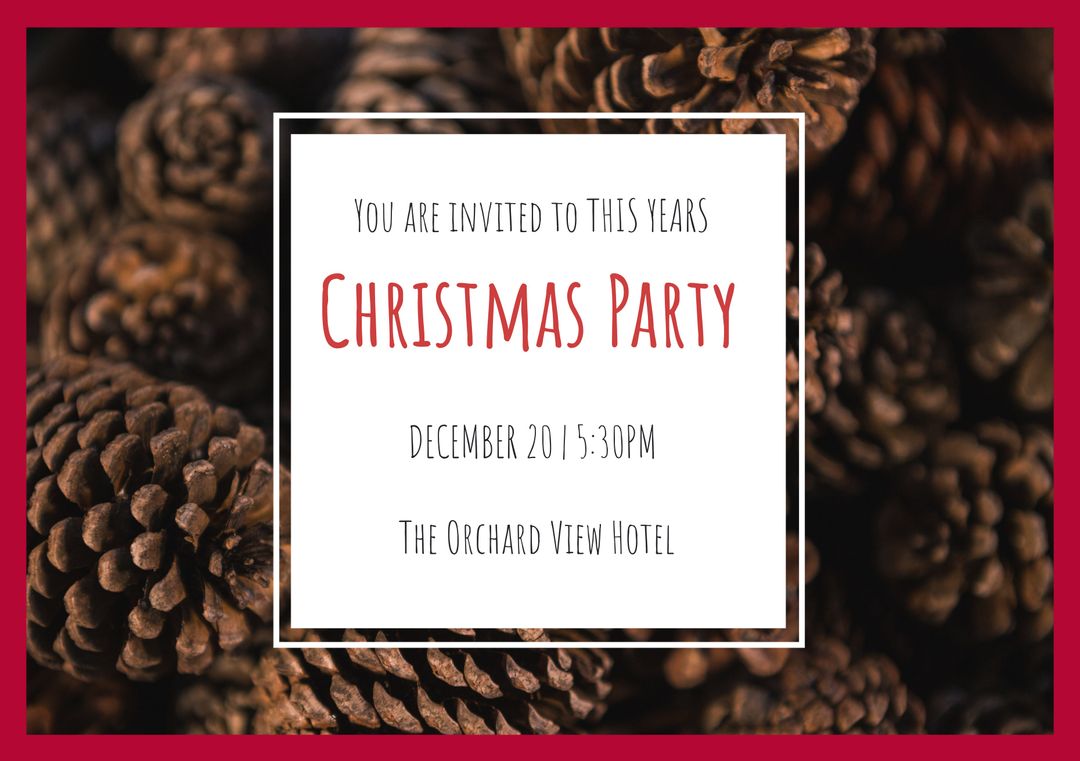Rustic Christmas Party Invitation with Pine Cones Background