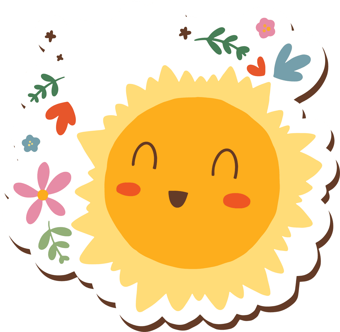 Transparent Smiling Sun with Floral Accents for Cheerful Designs