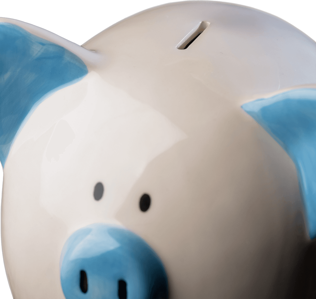 White and Blue Piggy Bank Isolated on Transparent Background