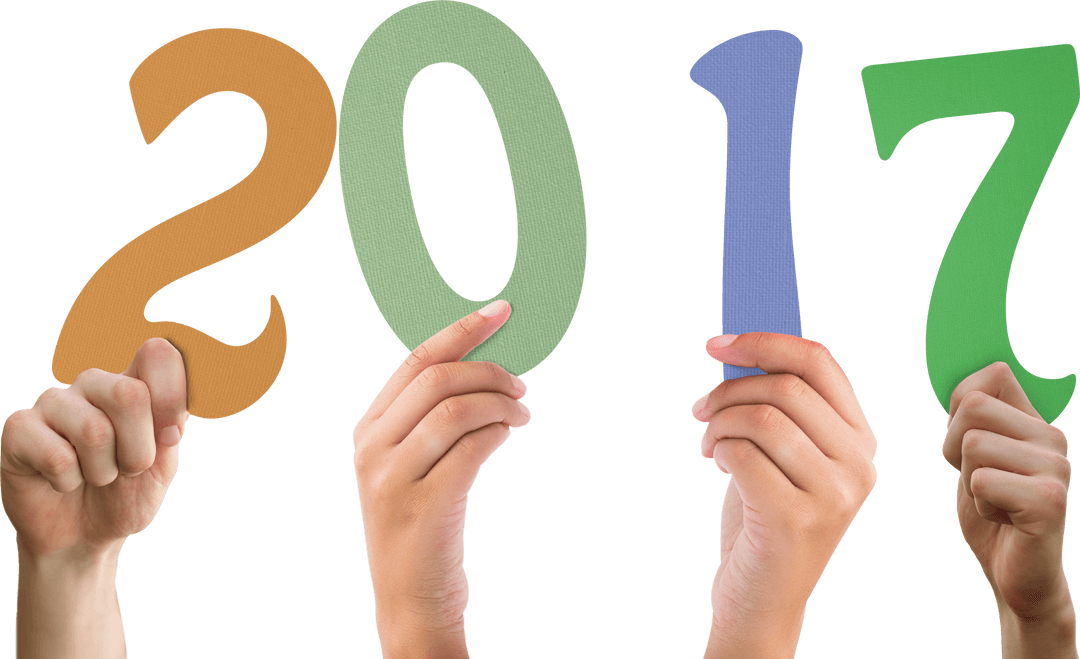Hands Holding Colorful 2017 Decorative Numbers Transparent Background