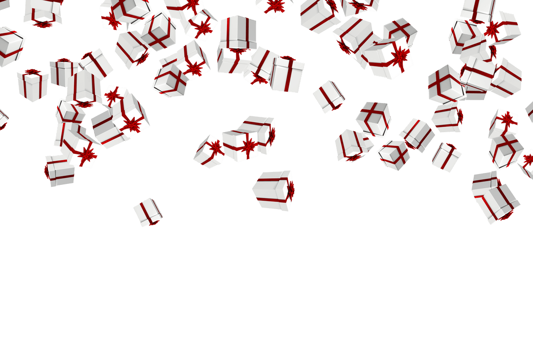 Transparent Burst of White and Red Wrapped Presents
