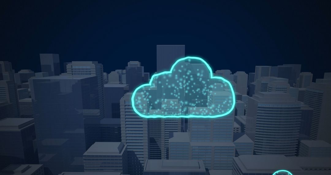 Digital Cloud Floating Above Futuristic Cityscape