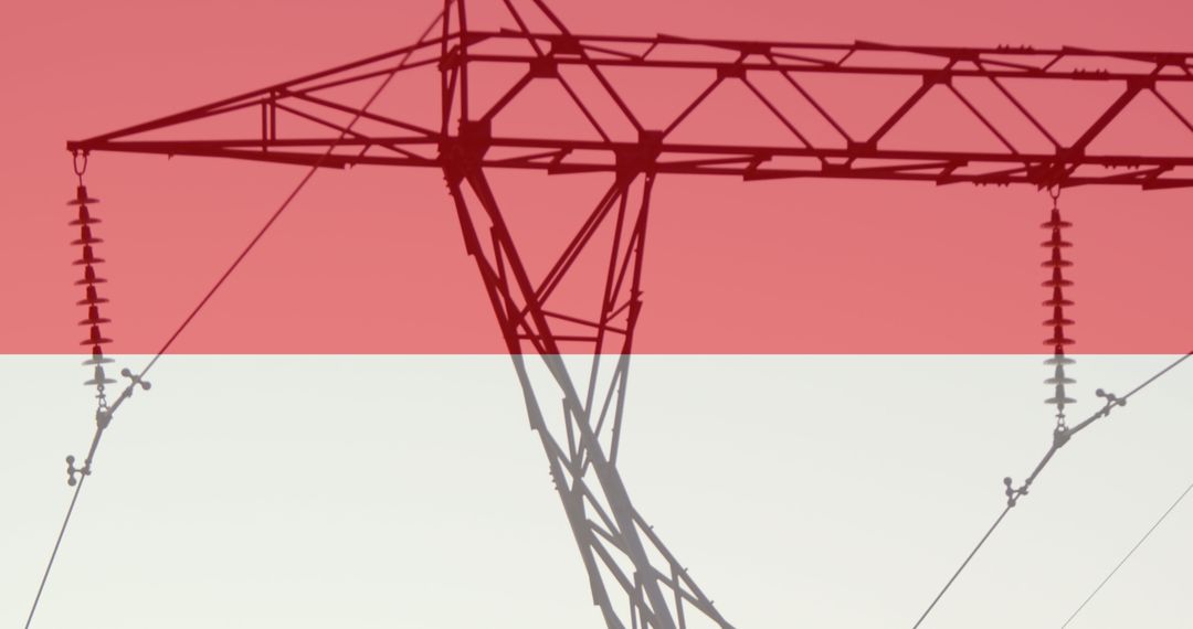 Indonesian Flag Over Power Pylons, Symbolic International Crisis Concept