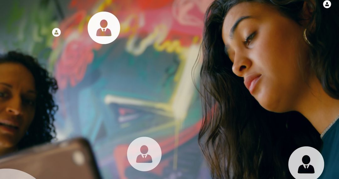 Creative Teamwork with Digital Communication Icons and Vivid Background