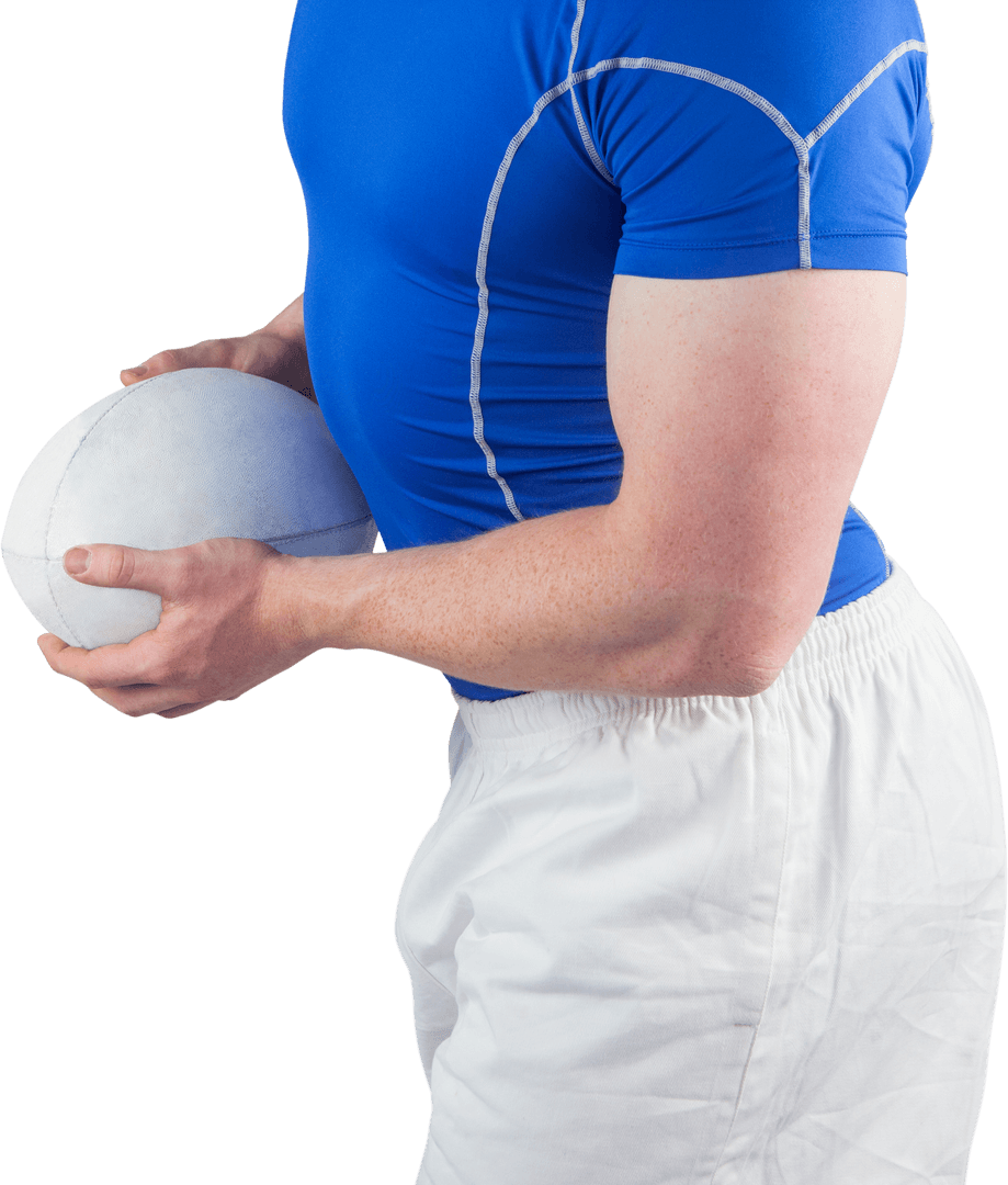 Transparent Background Rugby Player Holding Ball in Action Pose