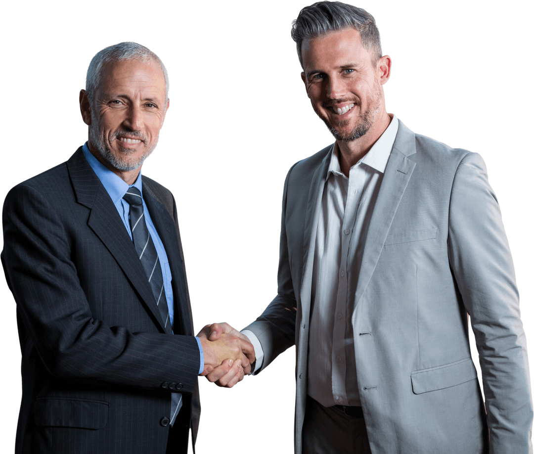 Transparent Smiling Businessmen Shaking Hands in Formal Attire