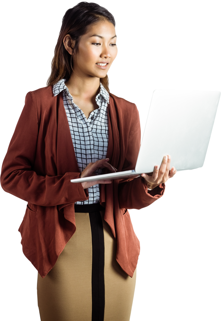 Transparent Smiling Businesswoman Using Laptop for Success - Download Free Stock Images Pikwizard.com