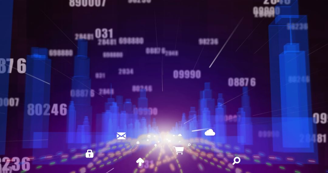 Futuristic Metaverse City with Flowing Data Visualizations