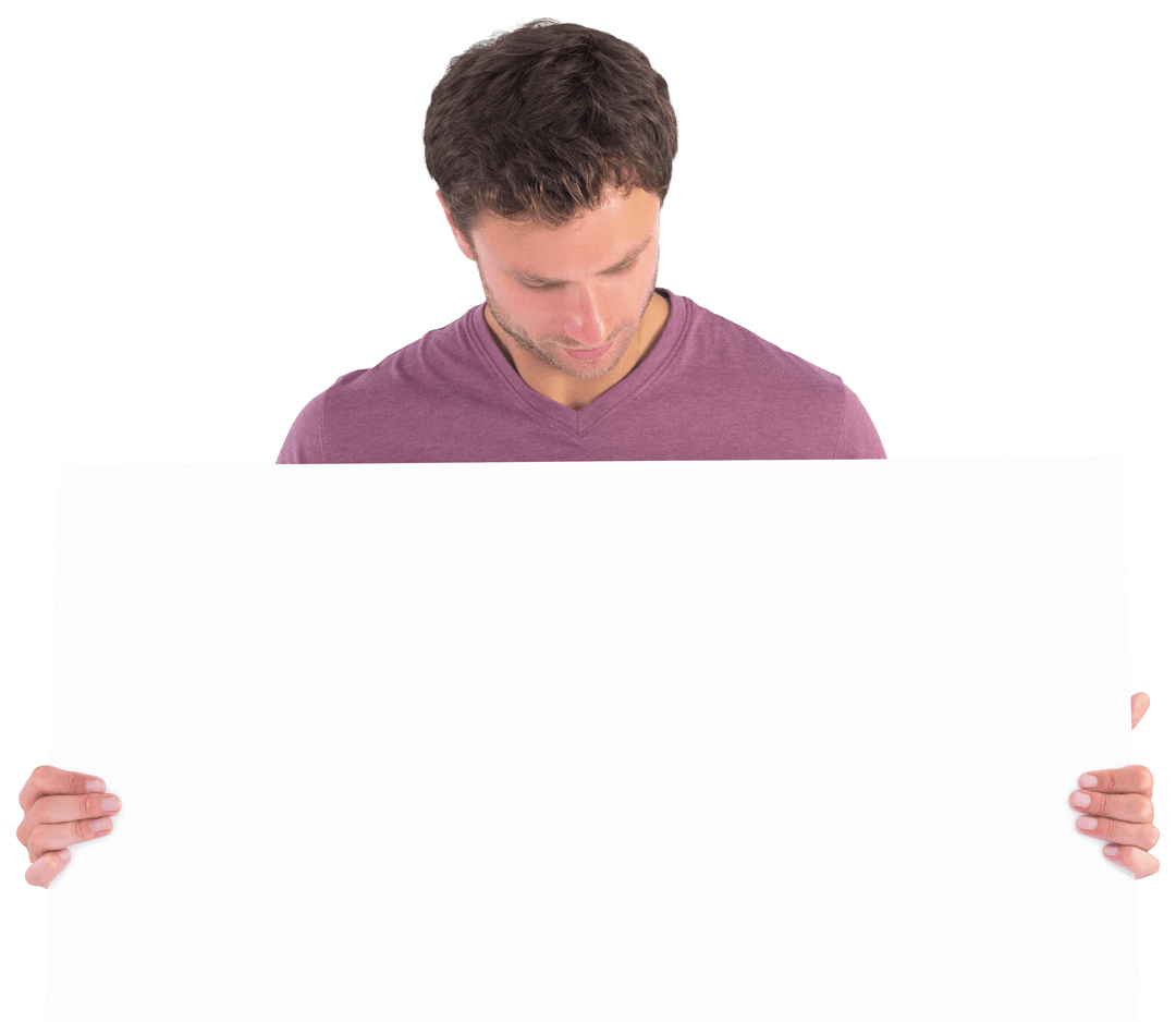 Transparent Background Man Holding Blank Sign Mockup