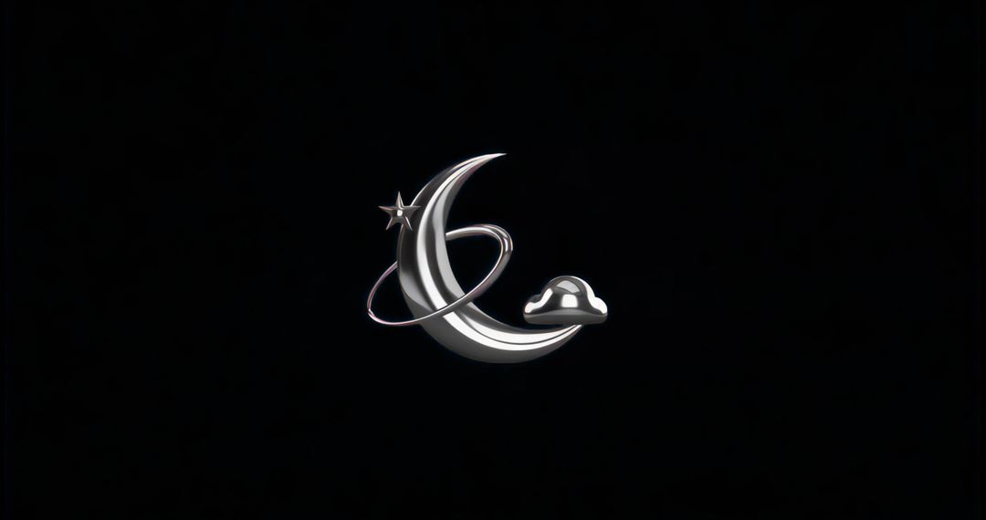 Futuristic Crescent Moon with Star and Cloud Art